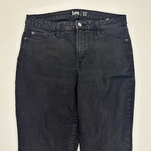 Lee Regular Fit Bootcut Mid Rise Women's size 14 Long Black Denim Jeans - Picture 2 of 5